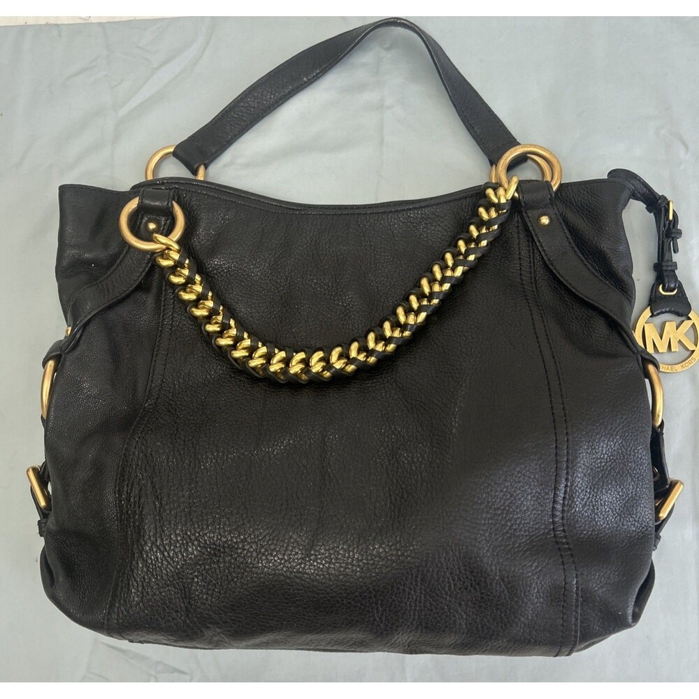 Michael Kors "TRISTAN" Convertible Chain Satchel Bag Black Leather